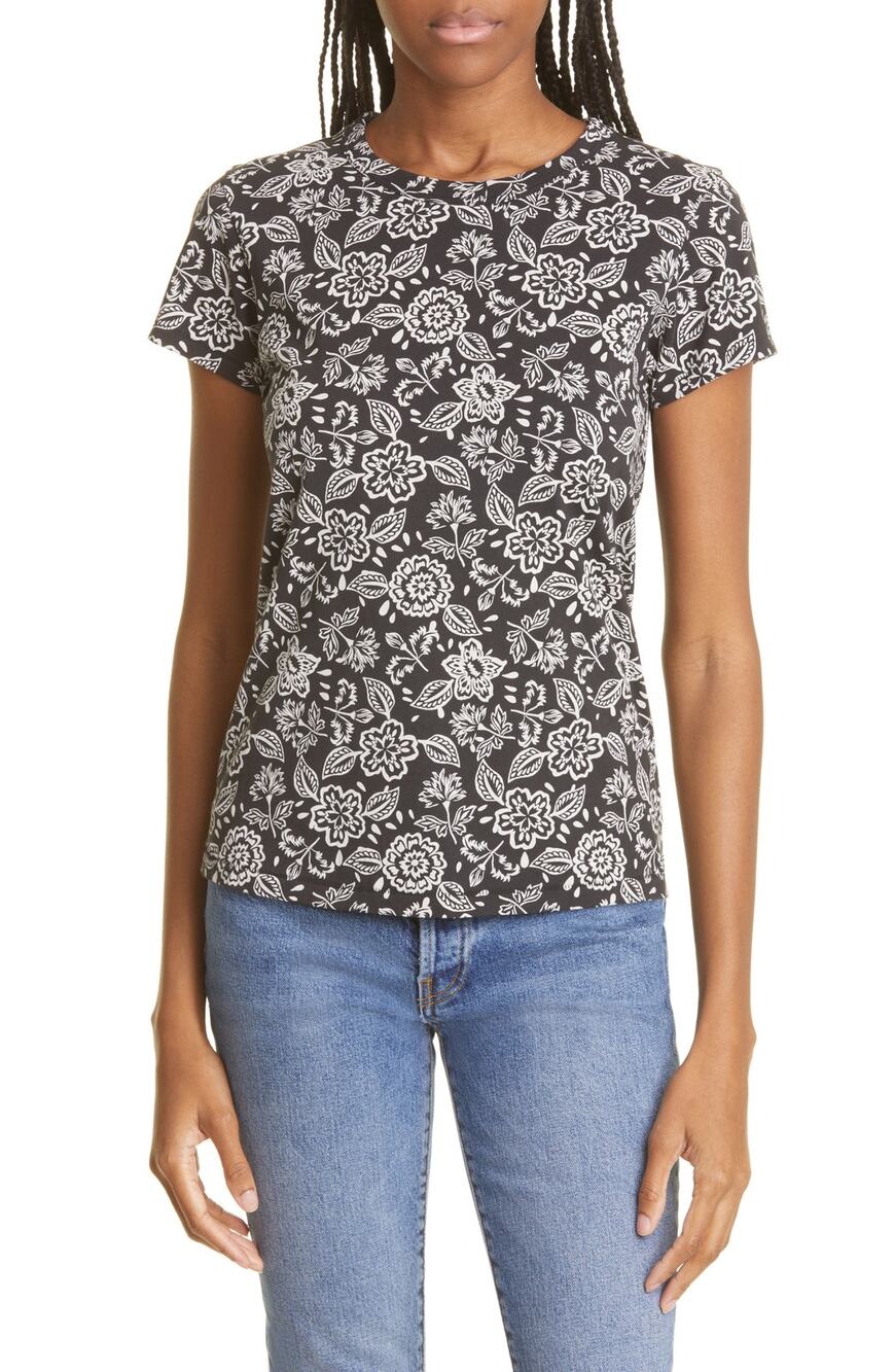Rag & Bone Patterned Black/White Floral Organic Cotton T-Shirt Size M